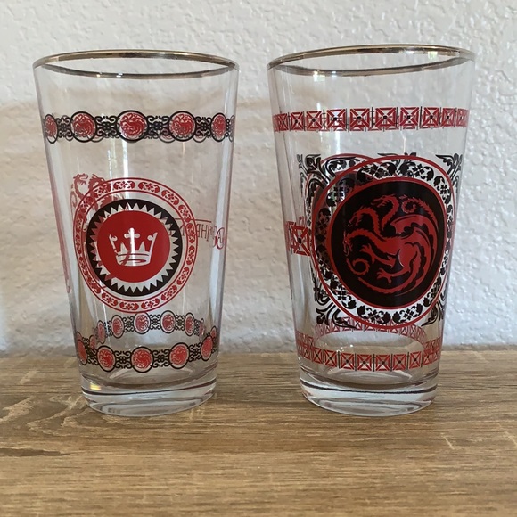 16oz Game of Thrones Silver rimmed glasses NWOT (2) - Picture 2 of 3